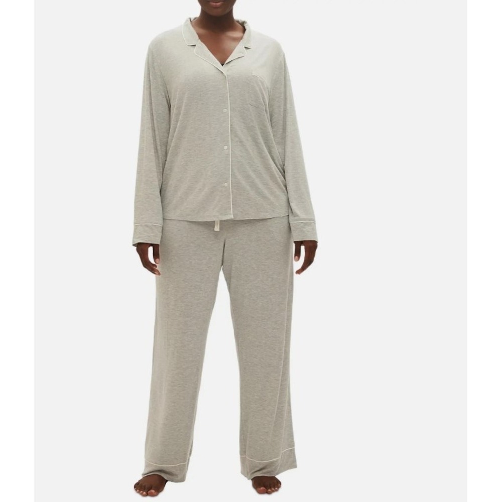 GapBody Pajama Gap Women's Notched-Collar Pajamas Set G1050XCLMA, Gray Large NWT